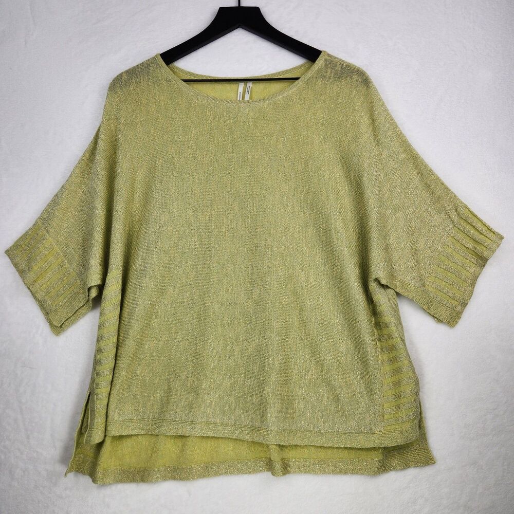 Anthropologie Oversized Linen Blend Metallic Sweater XS Lightweight Kimono Lagen